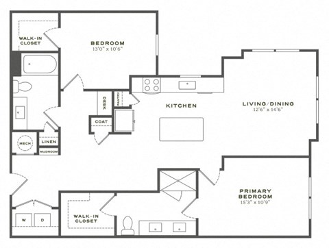 A floor plan of a home with a living room, dining room, kitchen, and three bedrooms.