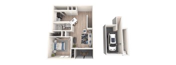 A cutaway diagram of a house showing the interior layout.