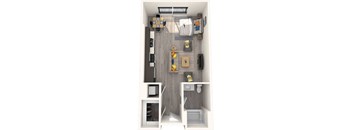 A small, modern kitchen with a refrigerator, microwave, and sink.