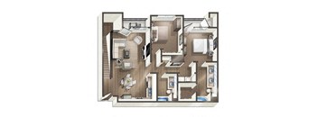 A floor plan of a house with a kitchen, living room, and bathroom.
