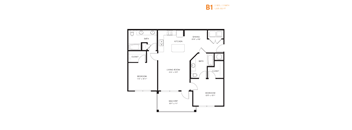 A black and white image of a floor plan for a B1 apartment.