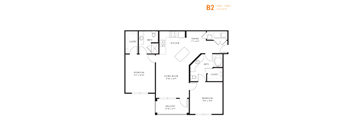 A black and white image of a floor plan for a B2 apartment.