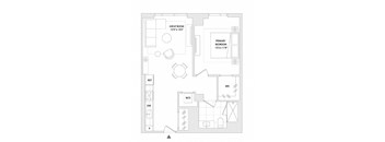 A floor plan of a house with a great room and a primary bedroom.