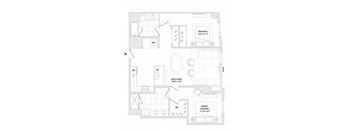 A floor plan of a house with three bedrooms and a great room.