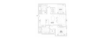 A floor plan of a house with three bedrooms and a garage.