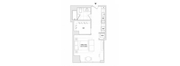 A floor plan of a living space with a living area, WIC, DW, REF, and W/D labeled.