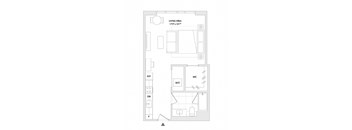 A floor plan of a living area with dimensions and room labels.
