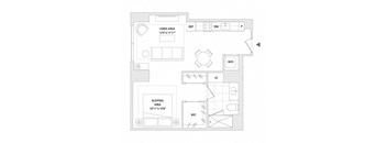 A floor plan of a living area and sleeping area with dimensions.