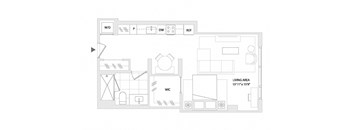 A floor plan of a living area with a W/D, P, DW, and REF labeled.