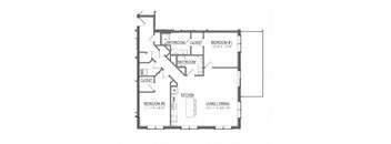 A black and white image of a floor plan for a two bedroom apartment.