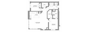 A floor plan of a house with a living room, dining room, kitchen, and three bedrooms.