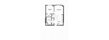 A floor plan of a house with a bedroom, bathroom, living room, dining room, kitchen, and closet.