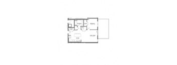 A floor plan of a house with a living room, dining room, kitchen, and two bedrooms.