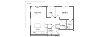 A black and white image of a balcony floor plan.