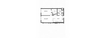 A floor plan of a house with a living, dining and kitchen area.