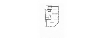 A floor plan of a house with a living room, dining room, kitchen, and two bedrooms.