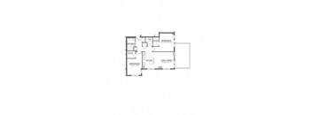 A floor plan of a small apartment with two bedrooms and a living area.