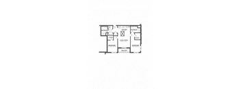 A floor plan of a house with two bedrooms, a living room, a kitchen, a bathroom, and a balcony.