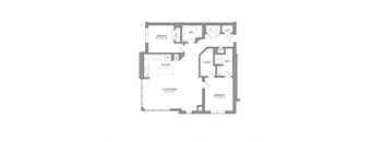 A floor plan of a house with a living room, kitchen, and two bedrooms.