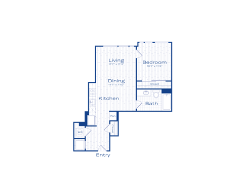 A floor plan of a house with labeled rooms such as Bedroom, Bath, Kitchen, Dining, and Living.