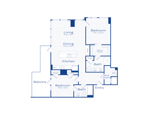 A blue and white floor plan of a house with labeled rooms.