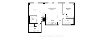 A black and white floor plan of a two bedroom apartment.