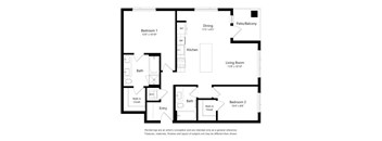 A black and white floor plan of a two bedroom apartment.
