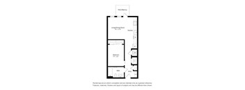 A floor plan of a home with a living room, dining room, kitchen, bedroom, and bathroom.