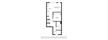 A black and white floor plan of a small apartment.