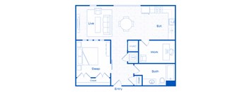 A floor plan of a house with labeled rooms such as "Live", "Eat", "Work", "Sleep", and "Bath".