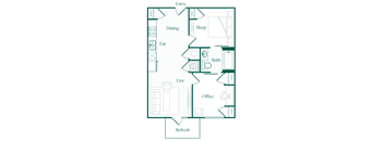 A floor plan of a house with labeled rooms such as Dining, Sleep, Eat, Bath, Live, Office, and Refresh.
