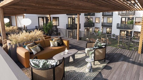 A patio with a table and chairs is shown.