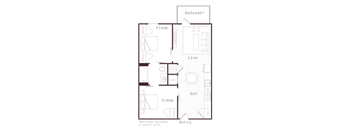 A floor plan of a house with labeled rooms for sleep, live, and eat.