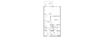 A floor plan of a small apartment with a living room, kitchen, bathroom, and bedroom.