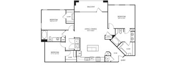 A floor plan of a house with three bedrooms, a living room, a dining room, a salon, and an entry.