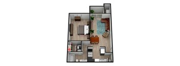 A floor plan of a house with a pool in the middle.