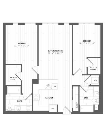 A black and white image of a floor plan for a house.