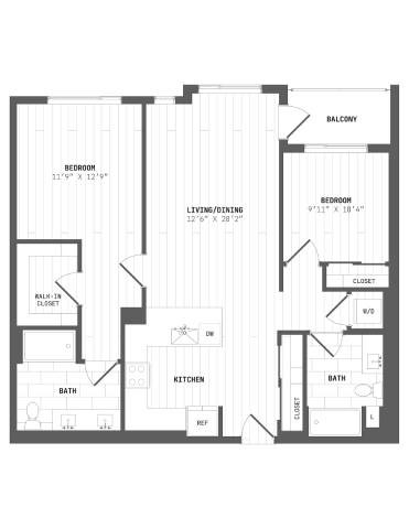 A black and white image of a floor plan for a house.