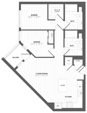A black and white image of a house floor plan with a balcony.
