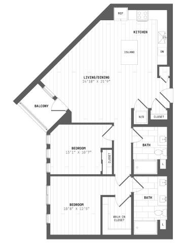 A black and white image of a house floor plan with a balcony.