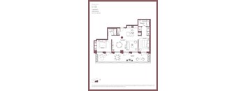 A floor plan of a residence with 2 bedrooms, 2 bathrooms, and a private terrace.