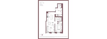 A floor plan of a residence showing a bedroom, home office, and living room.
