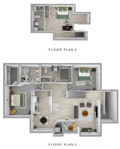 Two floor plans for a house are shown, one with a second floor and one with a first floor.
