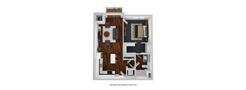 A floor plan of a one bedroom apartment.