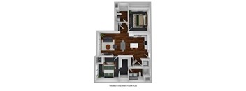 A diagram of a two bedroom, enlarged floor plan.