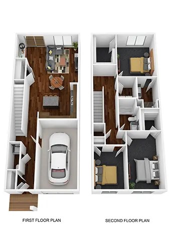 A diagram shows the layout of a two-story home with a car parked in the garage.