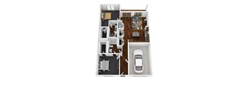 A white car is parked in a garage in a house.