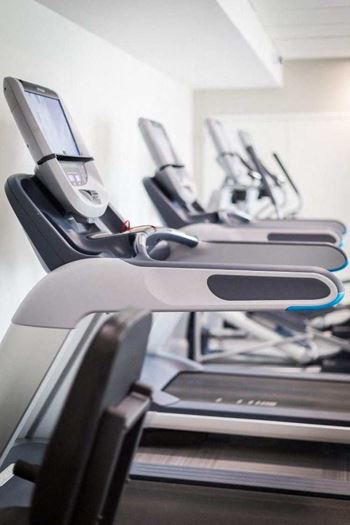 A row of treadmills at Park 205 luxury apartments in Park Ridge, IL