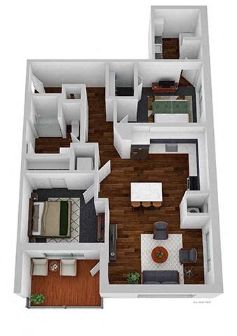 A floor plan of a house with a living room, dining room, kitchen, and bedrooms.