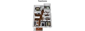 A top-down view of a townhome floor plan.